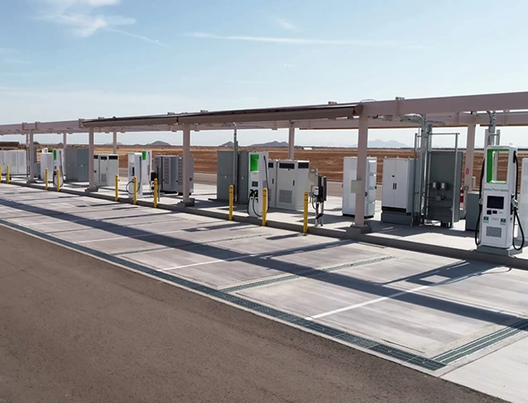 EV charging station showcasing Level 2 and Level 3 charger setup for fast, efficient, and reliable electric vehicle charging.