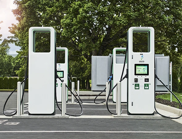 Customized EV charging infrastructure design with modern station setup for efficient and reliable electric vehicle charging.