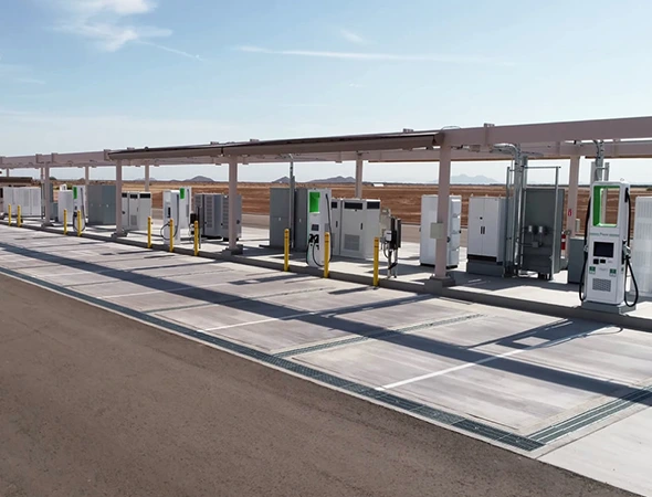 EV charging station with multiple charging points for electric vehicles, offering fast and efficient charging services.